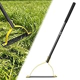 Lcokeiy Grass Whip Weed Cutter - Double-Edged Serrated Sling Blade Manual Scythe Long Handle 50“, Heavy Duty Weed Wacker for Overgrown Grass, Yard & Ditches