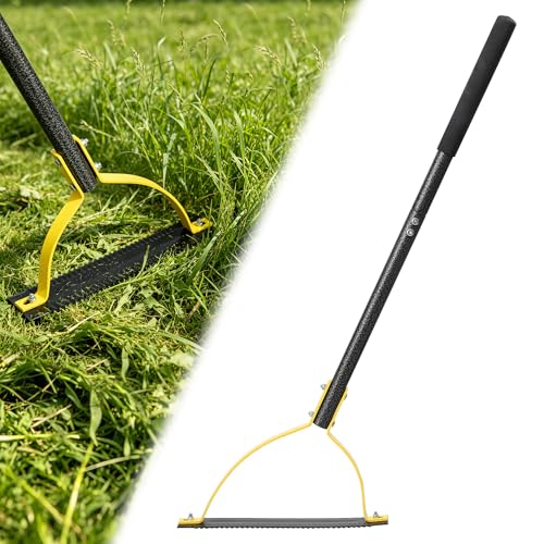 Lcokeiy Grass Whip Weed Cutter - Double-Edged Serrated Sling Blade Manual Scythe Long Handle 35 Heavy Duty Weed Wacker for Overgrown Grass Yard & Ditches