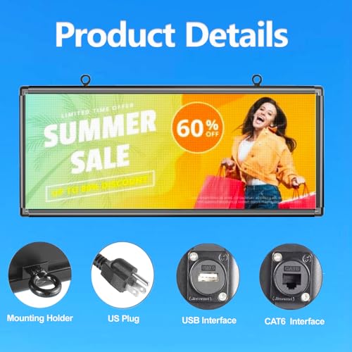 Image of P6 Outdoor Full Color 40 x 18 inches Led Sign WIFI And USB Programmable Led Display With High Resolution Scrolling Texts, Colorful images and videos LED Advertising Screen Digital Board For Shop