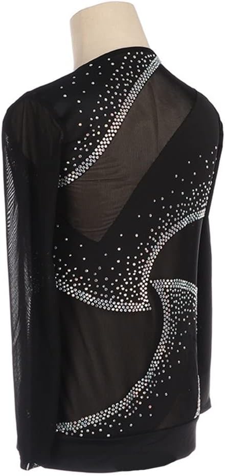 Men Figure Skating Training Wear,Tulle Splice Ice Skating Jacket,Kids Practice Outwear,Competition Performance (Color : Black, Size : Small)