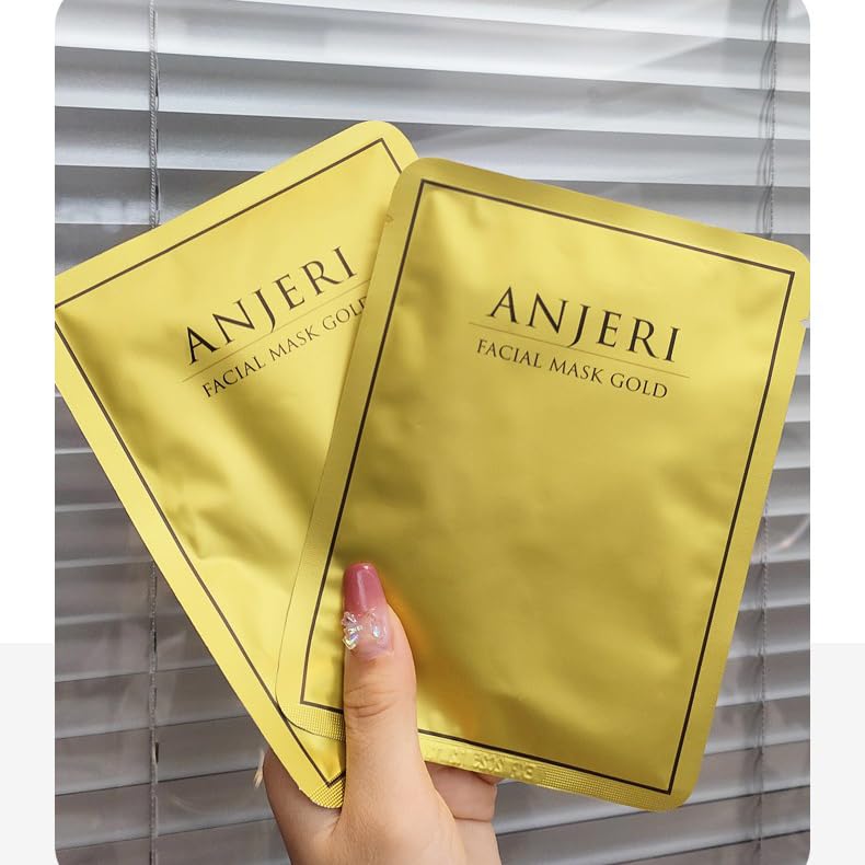 1 BOX NEW Anjeri Gold Facial Mask Moisturizing Silk Silver Facial Mask, Deep Hydrates Soothes Skin & Improve Fine Lines, Nourishing & Firming Facial Mask, 35 ml* 10 Piece (Golden)