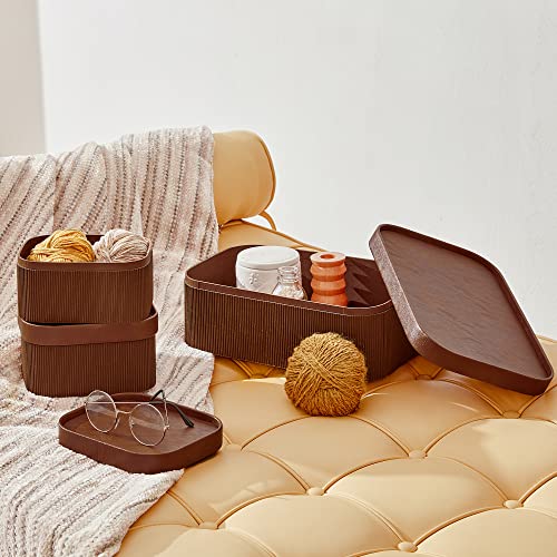 LA JOLIE MUSE Decorative Storage Boxes with Lids Faux Leather, Brown 3 Pack - Image 3