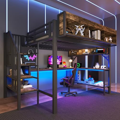 Lit mezzanine 1 place 140x200,lit superposé enfant 140x200,lit mezzanine avec bureau,lit enfant avec rangement et prise USB et LED,lit enfant avec...