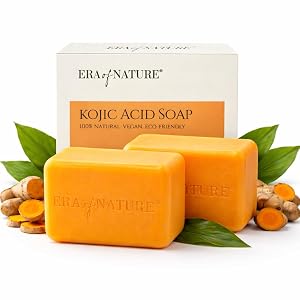 era of nature Turmeric Kojic Acid Soap with Vitamin C Gentle Brightening Bar for Face Underarms Bikini Area