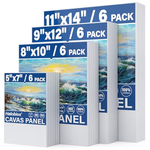 Halobios 24-Pack Canvas Boards for Painting 6 of 5x7 8x10 9x12 11x14 Canvas Panels for Kid & Adults 100% Cotton Gesso Primed Art Painting Supplies for Acrylic Oil Tempera & Watercolor