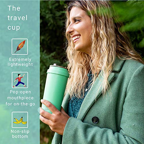 Biogo 16Oz Cup, Rice Husk Fibre, Bpa-Free, Double Wall Insulation Reusable Coffee Cups, On-The-Go Travel Mug, Screw Tight Lid, Textured Grip, Ultra Lightweight (Mint, 16Oz) #TOP5