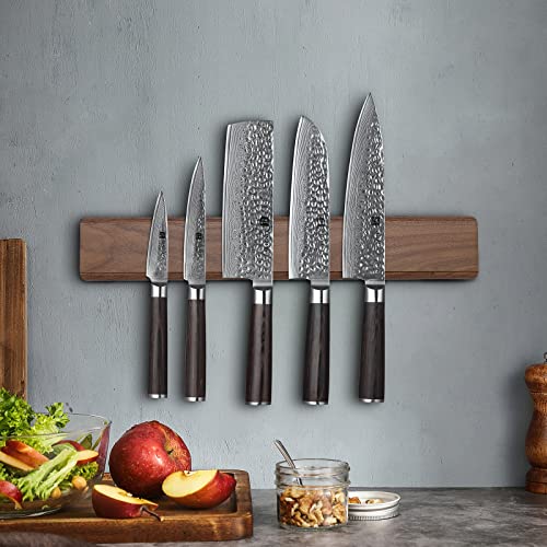 Xinzuo Damascus Steel 6Pcs Kitchen Knife Set, Professional Sharp Chef Knife Set With 16 Inch Knife Magnetic Strips, Chef Santoku Nakiri Utility Paring Knife -Ergonomic Pakkawood Handle #TOP6