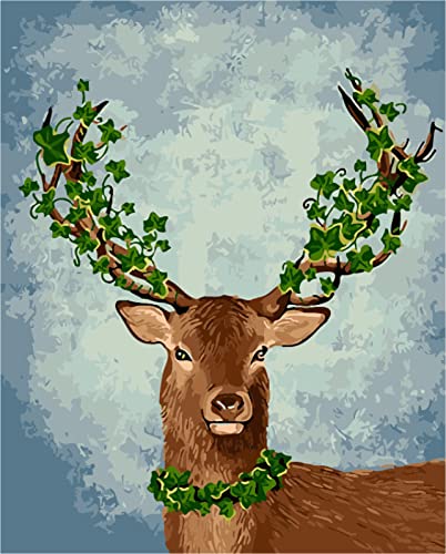 Peinture au diamant 5D cerf et plante verte kit complet d'art strass 30x40cm pour adultes
