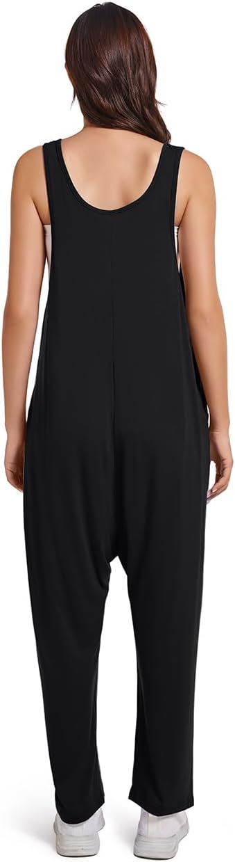 Womens V Neck Jumpsuit Casual Loose Tank Sleeveless Overalls Wide Leg Long Pants Romper with Pockets - Image 6