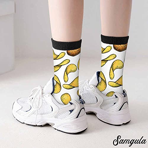 Image of Red Striped Crew Socks for Woman Size 6-8 Christmas Tree Moose Snowflake Dots Lines Girls Socks