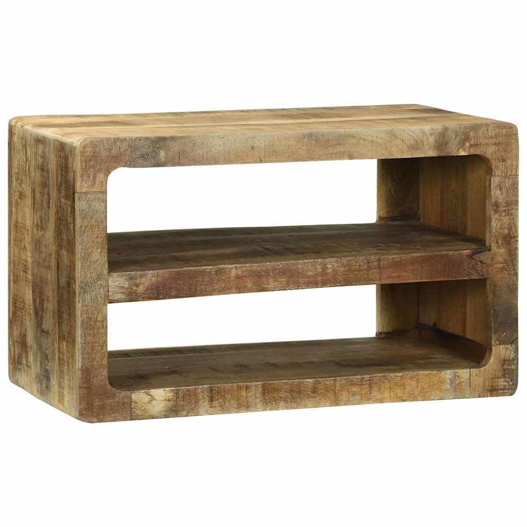 Szafka TV z regałem, brązowa, 60 x 32 x 36 cm, lite drewno, mango, do salonu, szafka na media, do TV, Hifi, Media, przechowywania, zarządzania kablami, nowoczesne wzornictwo