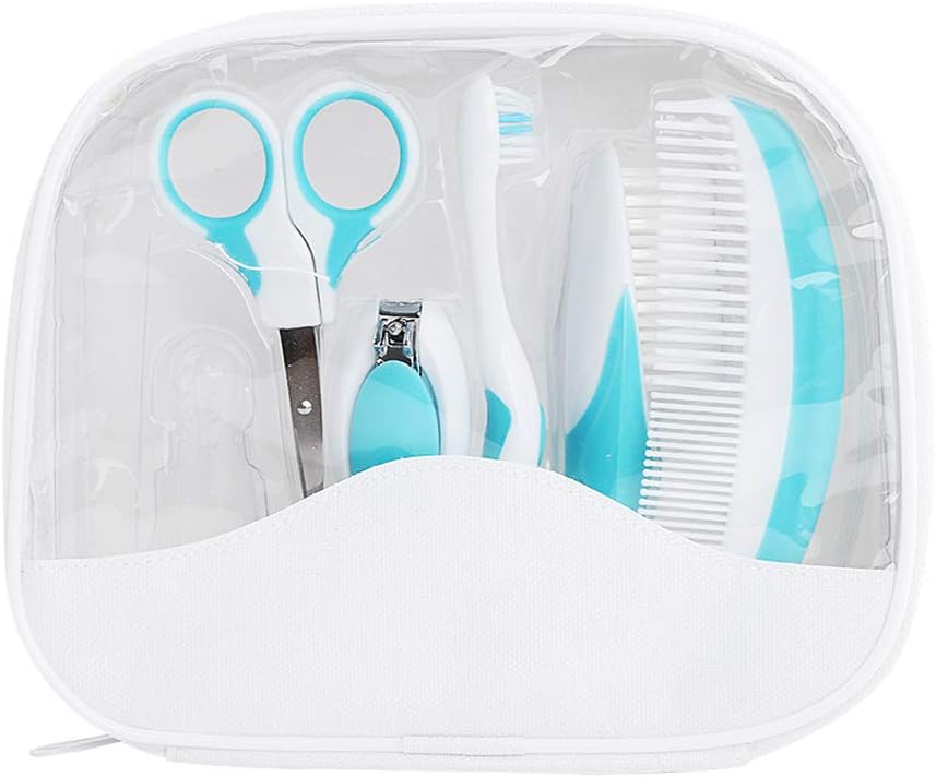 Essential Baby Healthcare and Grooming Kit Set - Nail Care Set with Nail Clipper, Brush, File, Scissors, Comb, Toothbrush & Finger Toothbrush for Infants, Newborns, Kids, Boys and Girls (Blue)