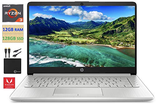 2021 Newest HP 14â€™â€™ HD Laptop Computer, AMD Ryzen 3 3250U up to 3.5GHz (Beat Intel i5-7200U), 12GB RAM, 128GB SSD, HD Webcam, Remote Work, WiFi, Bluetooth 4.2, HDMI, USB-A&C, Win10 S, w/Marxsol Cables