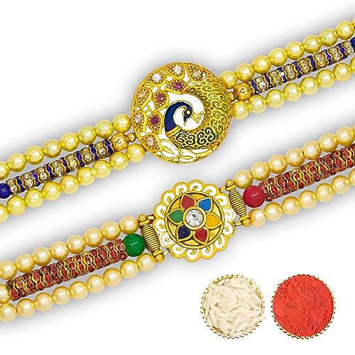 Image of Canton Rakhii Gift for Brother with Chocolate - Designer Rakhi for Brother with Gift Hamper Pack, Roli Kumkum & Greeting Card