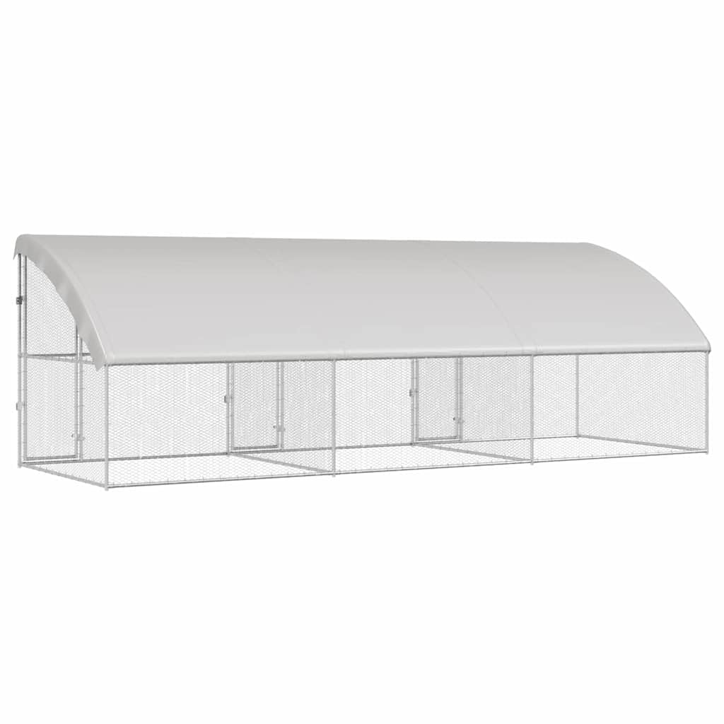 Klatka dla kurcząt, 3 sztuki, srebrna, ocynkowana stal, 600 x 200 x 200 cm, odporna na warunki atmosferyczne, wybieg zewnętrzny z wodoszczelnym dachem i zamykanym systemem ryglowania zapewnia