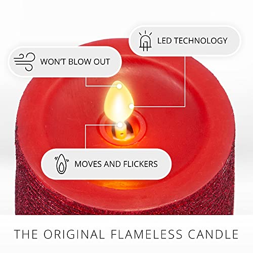 Image of Luminara Realistic Artificial Flame Horizontal Red Metallic Glitter Candle (3 x 4.5-inch) Moving Flame LED Battery Operated Lights - Unscented - Remote Sold Separately