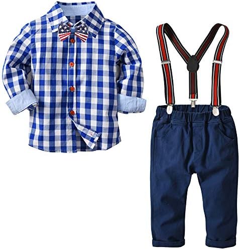 YilakuBaby Boy Clothes Suit Toddler Birthday Outfit Sets Dress Shirts with Tie+Suspender Pants 1-7 Years