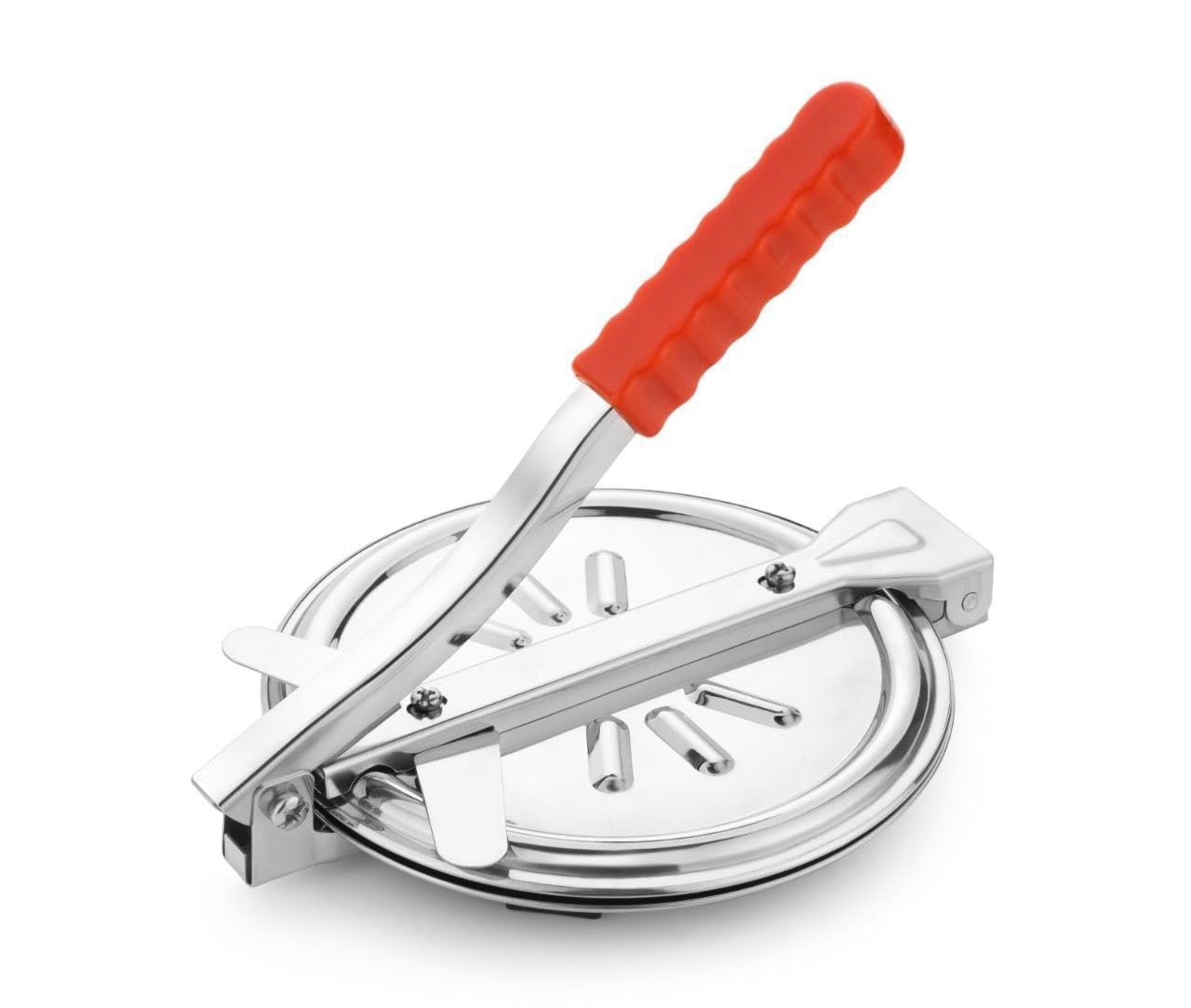 Stainless Steel Roti Maker Press with Red Handle, Manual Puri and Chapati Flatbread Maker-image-14