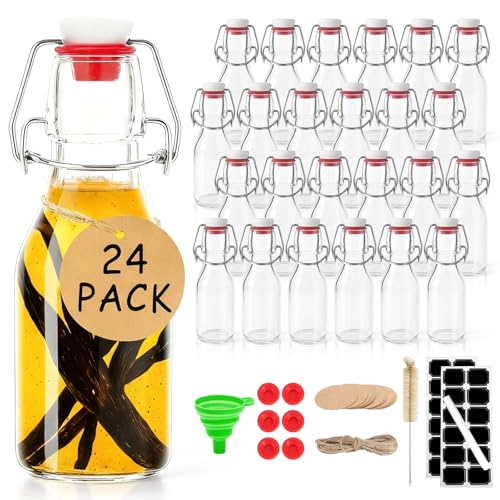 Image of Ruckae 24 Pack 4oz Swing Top Glass Bottles with Lids Kombucha Coquito Flip Top Glass Bottle for Syrup Vanilla Extract Brew Beer Kefir Air Tight Bottles for Gift (4 oz 24 pack)
