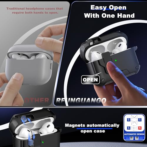 Image of RFUNGUANGO AirPods Pro 2 Case with Lock Phone Stand Magsafe, Black