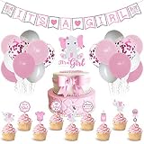 Elephant Baby Shower Decorations for Girl Pink Elephant, It's a Girl Banner Cake Topper Cupcake Topp