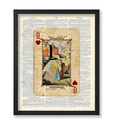 Poster Master Red Queen Print - Dictionary Poster - Queen of Hearts Card Art - Alice Wonderland Wall Design - Gift for Boy, Girl - Rustic Decor for Nursery, Kids Room - 8x10 UNFRAMED Wall Art