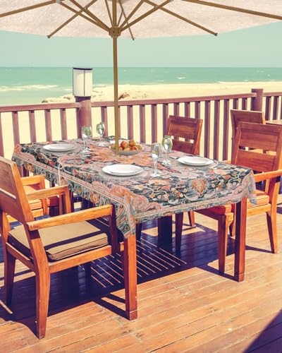 Orange Geometric Outdoor Tablecloths with Umbrella Hole and Zipper, Waterproof/Stain Resistant Rectangle Table Cloth 60x120 Patio Table Cover for Picnic/Party Oriental Tribal Ethnic Flower Patterns