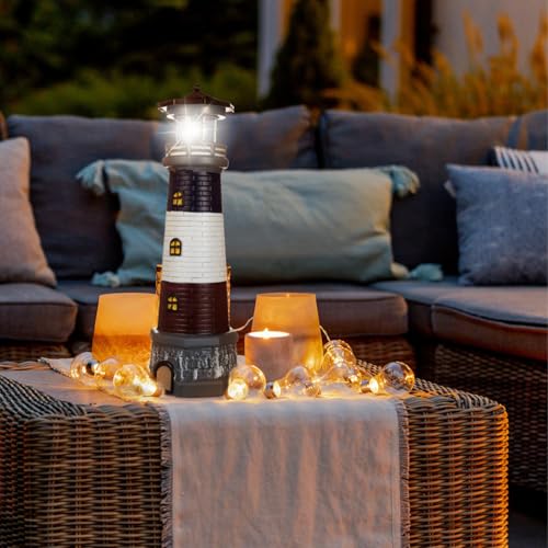 Image of DOITOOL Solar Rotating Lighthouse Outdoor Lantern Garden Decor Resin Street Light - Black