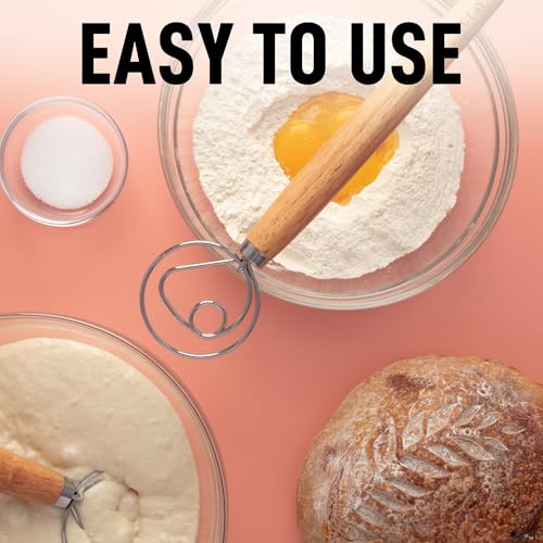 Zulay - Frusta danese per impasto, grande, 33 cm, in acciaio inox e legno danese, frullatore artigianale in stile olandese per pane, pastella, torta, pasticceria e altro ancora - immagine 4