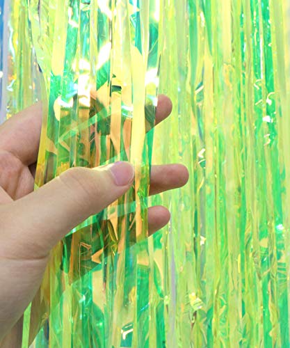 Asunflower 9.8Ft Backdrop Party Decorations Golden Green Metallic Tinsel Curtains Foil Fringe Curtains New Year Hanging Streamers