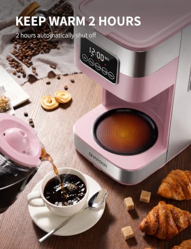 Image of SHARDOR 10-Cup Programmable Coffee Maker, Regular & Strong Brew Drip Coffee Machine for Home and Office, Auto Shut Off, Permanent Filter (pink)