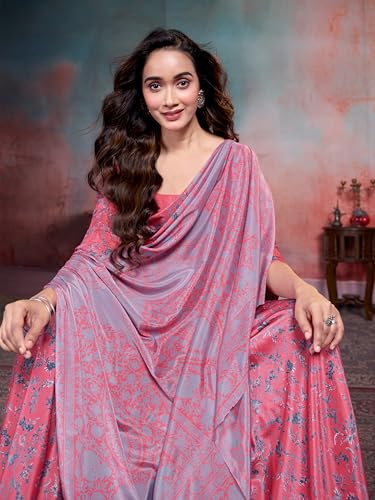 Image of Garden Vareli Floral Print Crepe Saree With Unstitched Blouse Piece