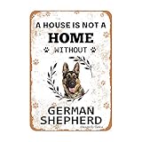A House is Not A Home Without German Shepherd Iron Poster Painting Tin Sign Vintage Wall Decor for...