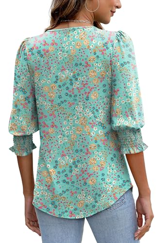 Image of XIEERDUO Blouses for Women Dressy Casual 3 /4 Length Sleeve Womens Tops with Smocked Cuffs