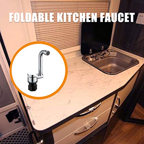 KOCAN Faltbarer Wasserhahn für Wohnmobile - 360° drehbar - Edelstahl - Poliert - Metallic Silber - Küchenarmatur mit Kalt- und Heißwassereinlassschlauch - Wohnwagen, Hausboote, Wohnmobile, Bartheken