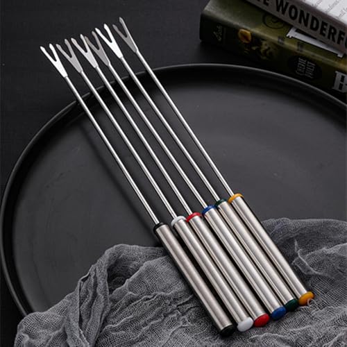 Foto von 24PCS 24cm Fonduegabeln Edelstahl, BetterJonny Fonduespieße Fondue-Sticks Fondue Forks Grillgabeln aus Edelstahl mit Hitzebeständigem Griff Bratstangen für Schokolade Käse Dessert Obst Gemüse Fleisch