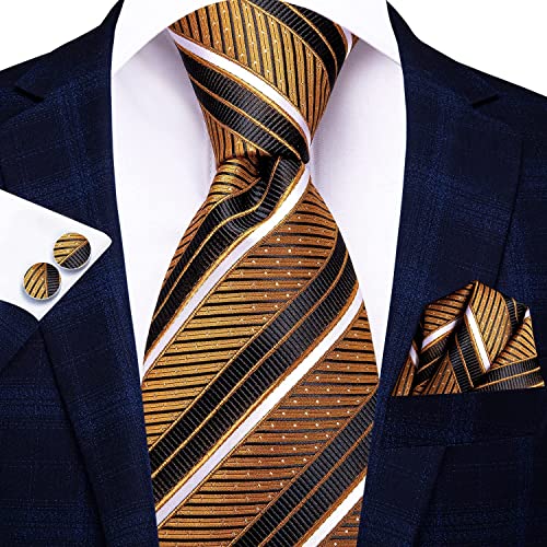 Image of Hi-Tie Silk Ties for Men Plaid Paisley Striped Necktie Pocket Square Cufflinks Set Formal Business