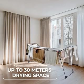 Vileda Infinity Flex Ultimate, Étendoir Télescopique Extensible, Grand Séchoir à Linge, Structure Extra Stable, Moins de Marques Grâce aux Tubes XXL, Ailes Hautes, Séchoir Déjà Assemblé