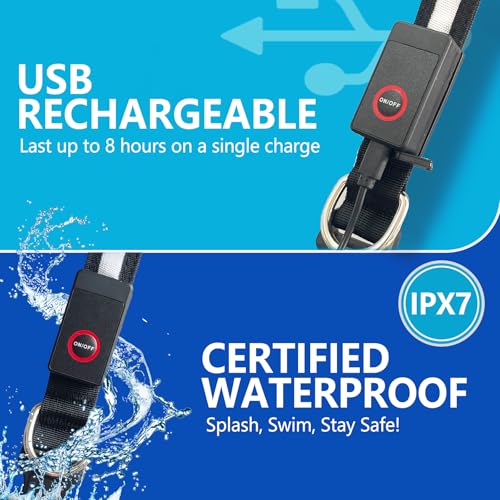 TRIPOLACO Leuchthalsband Hund Aufladbar, Hundehalsband Leuchtend wasserdichte, Mehrfarbig Einstellbare Leuchthalsband für Kleine Mittlere Große Hunde, Schwarz - L