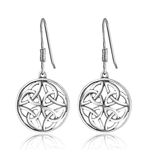 Kalapure Oxidized S925 Sterling Silver Good Luck Irish Celtic Knot Round Drop Wire Earrings Dangle