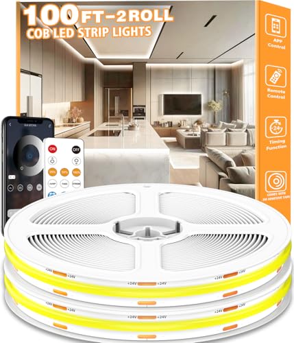 LETIANPAI COB-ledstripverlichting, 30 m, koel witte ledstrip, dimbare ledstrip, lampen met stekkers voor onder plank, keuken, woonkamer, huis, feestdecoraties, tv