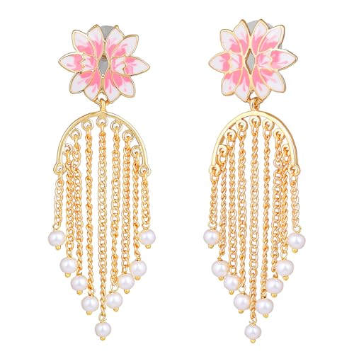 Pink Lotus Pearl Drop Earrings