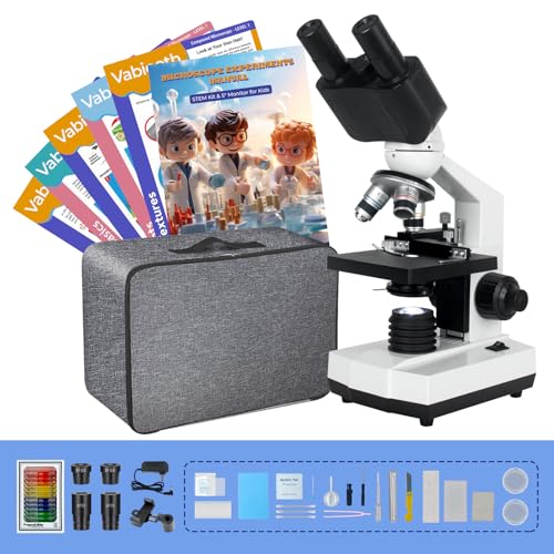 Image of Cost-Effective Student Adult Binocular Microscope, Vabiooth Lab Compound Binocular Microscope with STEM Kit, Blank & Prepared Slides, 40X-2000X Magnification, X-Y Mechanical Stage, Abbe Condenser
