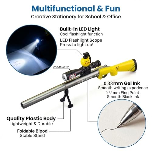 3pcs-Creative 0.35mm Gel Pens – Rocket, Sniper Rifle, and Missile Vehicle Designs – Smooth Writing, Fun and Unique Writing Instruments for All Ages (3-piece set of yellow duck sniper style)