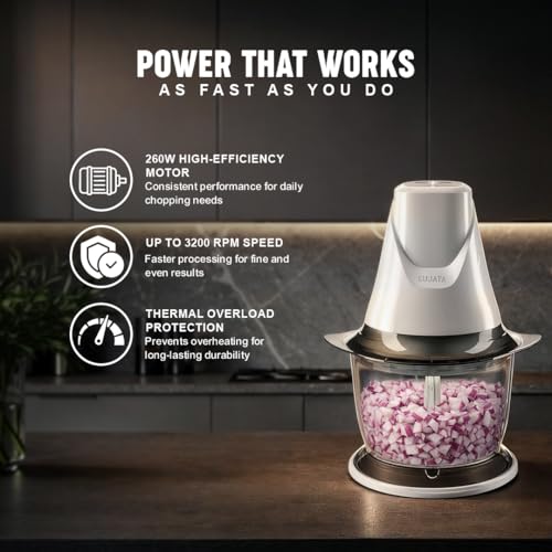Image of Sujata Chopcraft Electric Chopper 900ml, Vegetable Chopper for Kitchen | Dual Speed | 3200 RPM High Speed Motor | Stainless Steel Blades | Chop, Mince, Whip & Blend | White