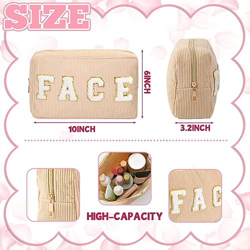 Pinkunn 4 Pcs Preppy Makeup Bag Cute Chenille Cosmetic Bags Face Eyes Lips Hair Corduroy Letter Patch Skin Zipper Patch Bags Travel Zipper Pouch Makeup Organizer for Women2
