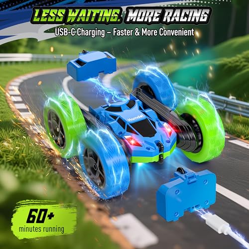 Image of Hamdol Upgraded RC Car for Kids, 360 Rotating Double Sided Stunt Vehicle with Headlights, 2.4GHz 4WD Remote Control Car, USB-C Rechargeable Electric Toy, Birthday for Boys & Girls