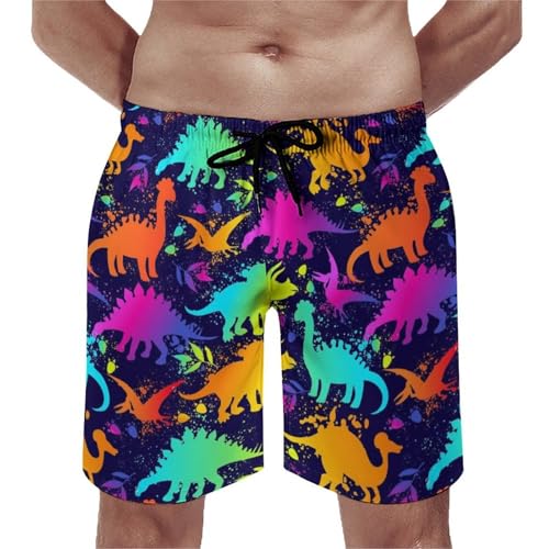Neon Dinosaur Shorts Mans Elastic Waist Short Pants Board Pant Hawaiian Trunks Fashion Bottoms Breathable Hot Pants 2XL