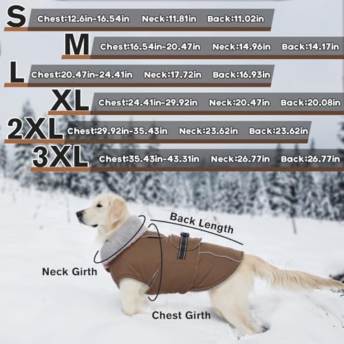 Image of Lelepet Dog Coats for Medium Dogs Waterproof Dog Jacket with Adjustable Fit | Reflective Winter Coat Pet Fleece Vest Windproof Cold Weather Coats with Adjustable Buckle & Leash Hole, Brown, M