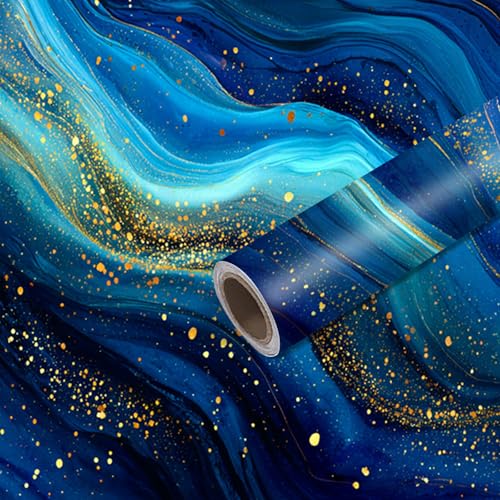 Image of Nuxovilar Blue Agate Marble Wallpaper Peel Stick Vinyl 15.75x39.37